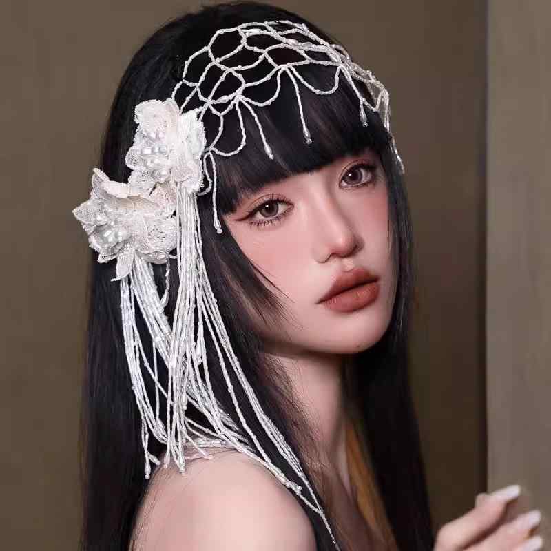 ヘアアクセサリー ブライダル ウェディング 手作り ビーズ パール フレンチ レトロ アンティーク風 フ..