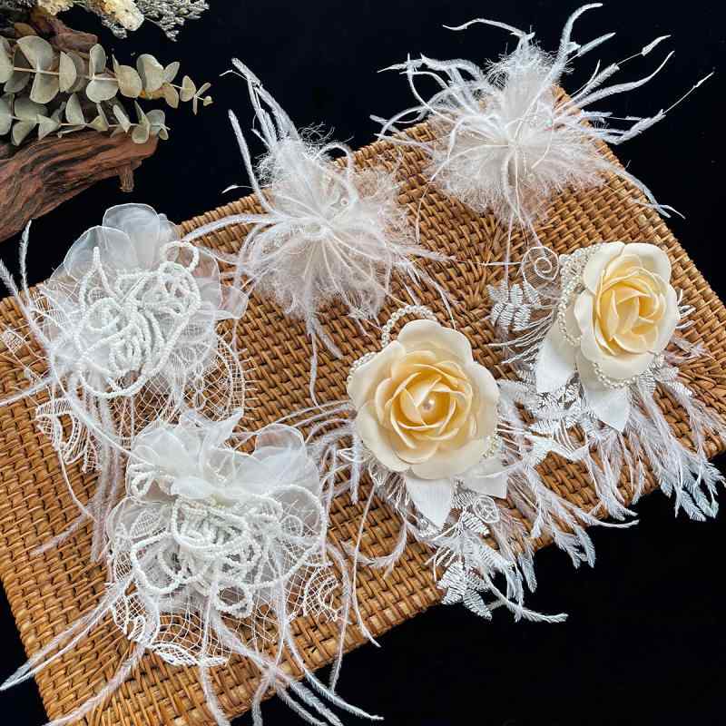 イヤリング ウェディング 花嫁 ブライダル フェザー レース フラワー 高級感 上品 エレガント 華やか ..