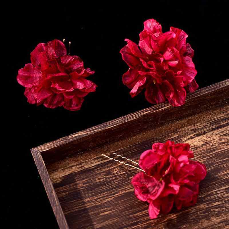 髪飾り レディース 花嫁 ウェディング 結婚式 披露宴 前撮り パーティー 赤い花 造花 中国風 レトロ 華..