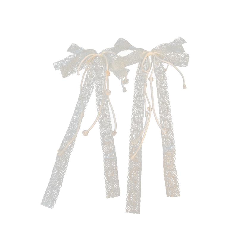 ヘアアクセサリー 女の子 ガールズ ベージュ レース リボン ロングリボン ヘアクリップ バレッタ ダッ..