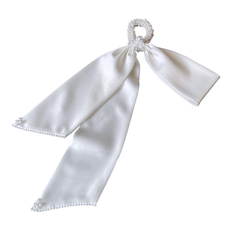 ヘアアクセサリー 手作り ビーズ飾り サテン リボン ヘアゴム 結婚式 ブライダル ウェディング 普段使..