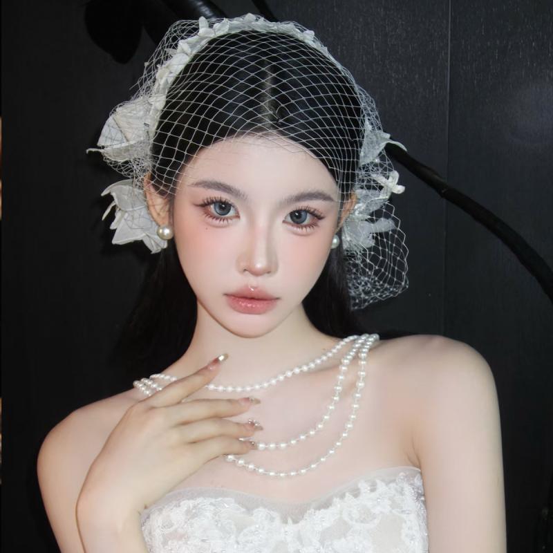 ヘアアクセサリー 花嫁 ブライダル ウェディング フレンチスタイル レトロ ヴィンテージ風 立体チュール フラワーモチーフ ヘッドドレス カチューシャ