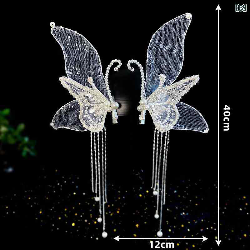 おうち健康生活のヘアアクセサリー 花嫁 ブライダル ヘッドドレス 韓国 手作り フェイクパール タッセル 蝶 ヘアクリップ 結婚式 披露宴 ウェディングドレス 髪飾り｜アングル3