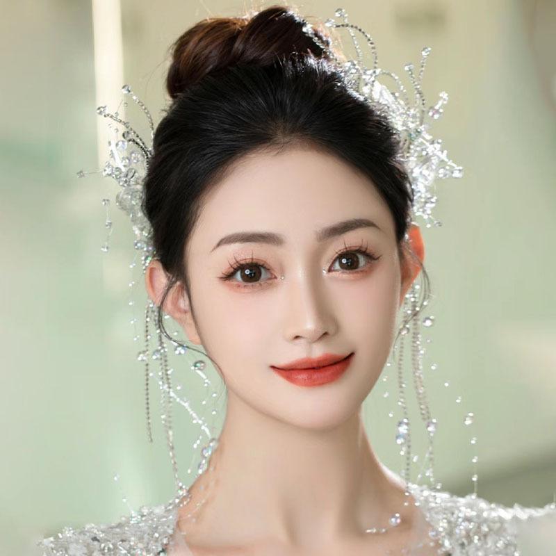 ヘアアクセサリー 花嫁 韓国 クリスタル 蝶 タッセル 揺れる 2個セット ウェディング 結婚式 披露宴 前..