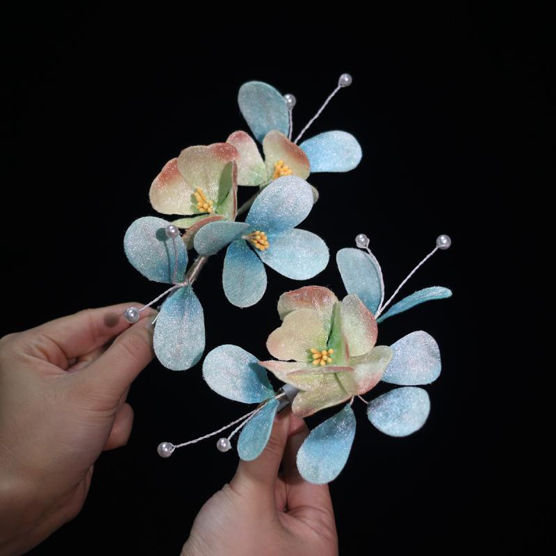 ヘアクリップ 中国風 古典 手作り ベロア花 花嫁 結婚式 ブライダル 婚礼衣装 お色直し 結い髪 アップ..