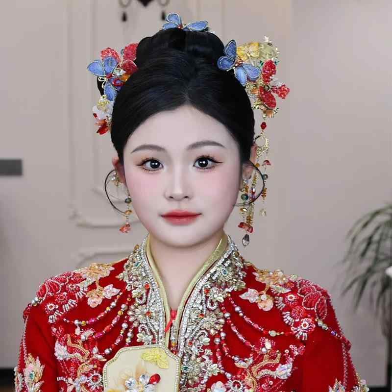 髪飾り 中華風 古典的 花 フラワー タッセル 蝶々 バタフライ 簪 かんざし ヘアピン 花嫁 ウェディング..