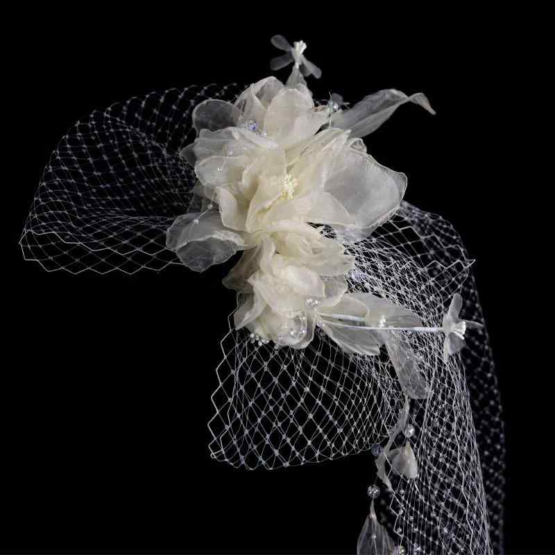 ヘッドドレス 花嫁 ブライダル ウェディング 結婚式 手作り ハンドメイド 紗 オーガンジー フラワーモ..