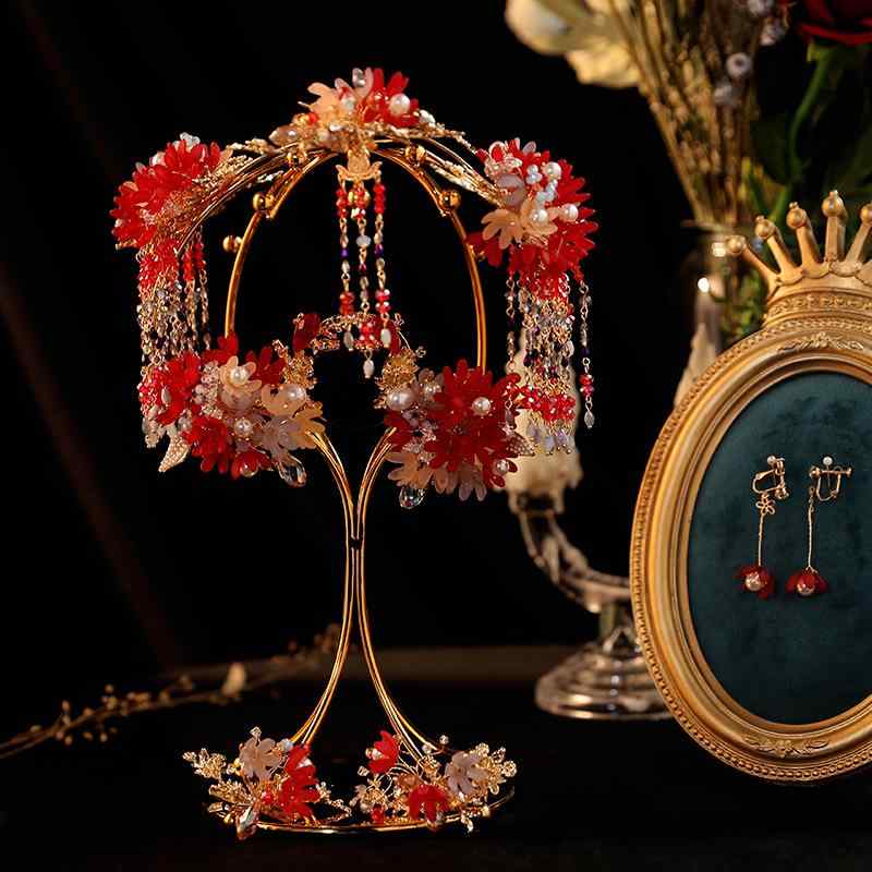 髪飾り ヘアアクセサリー 花嫁用 レディース 中華風 結婚式 婚礼 簪 かんざし セット 鳳凰冠 歩揺 ペア..