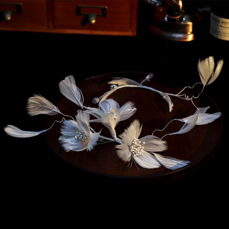 ヘッドドレス 花嫁 結婚式 ブライダル 手作り ハンドメイド フェザー 羽毛 花 フラワー 韓国 フェミニ..