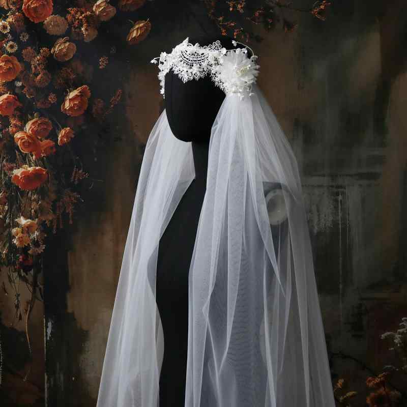 ヘッドドレス レディース 花嫁 ウェディングベール レース スズラン 花冠 ヘアバンド ヴィンテージ風 ..