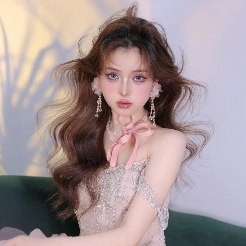 アクセサリーセット ブライダル 花嫁 ドーパミンピンク フラワー フェイクパール フリンジ かわいい ネ..