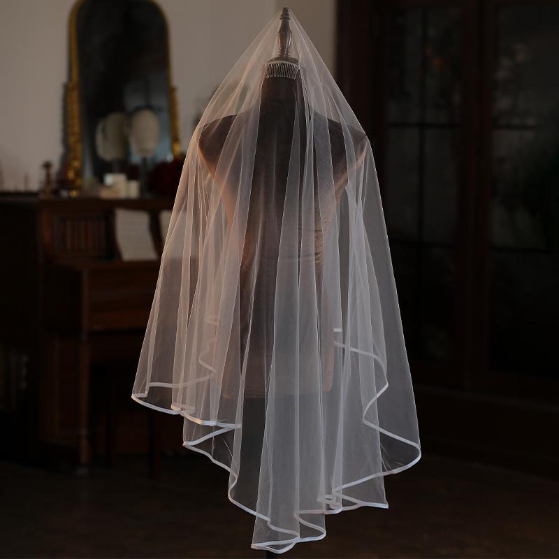 ウェディングベール レディース 花嫁 ブライダル シンプル フラワーモチーフ 透け感チュール アシンメ..