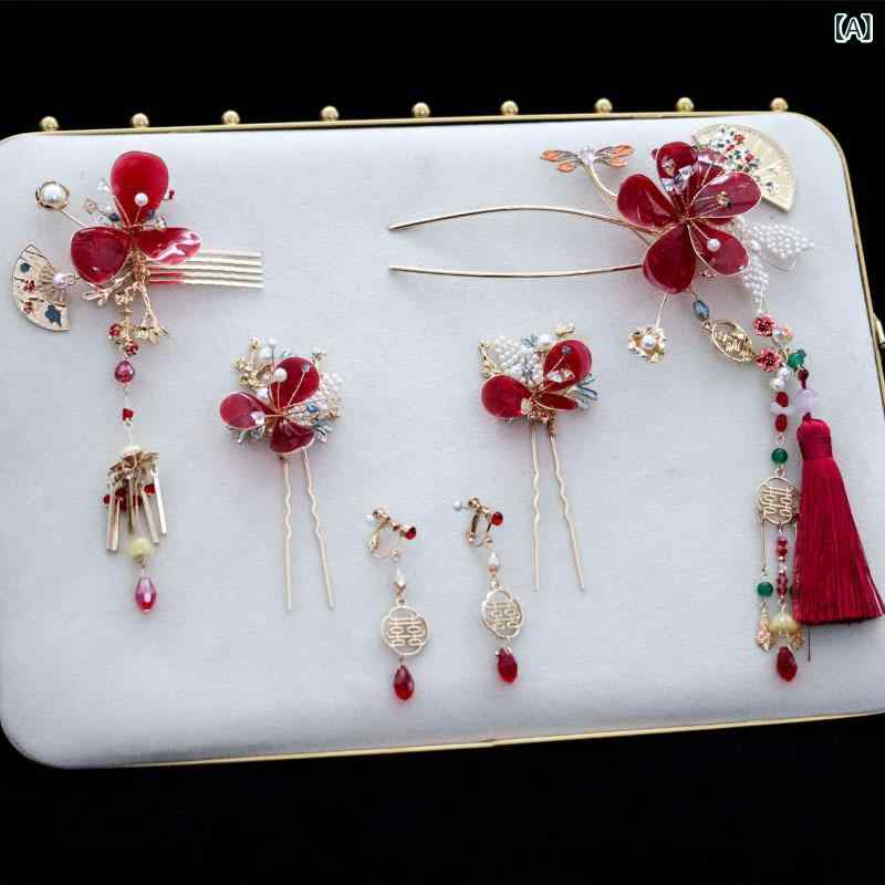 ヘアアクセサリー イヤリング 新婦用 ウェディング ネオチャイニーズ 秀禾服 瑠璃 花モチーフ ヘッドド..