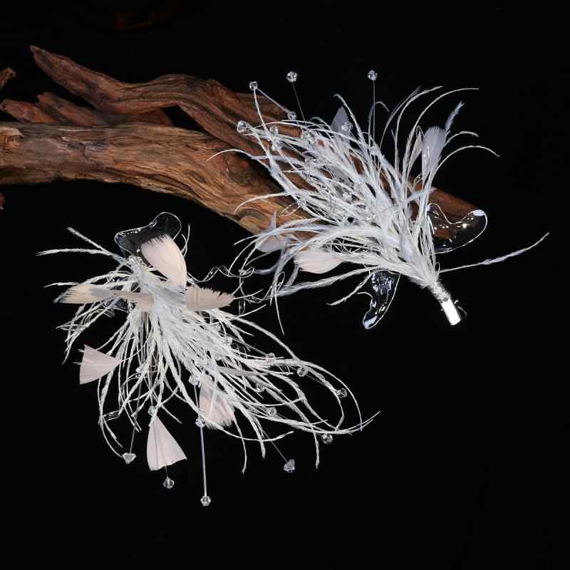 ヘアアクセサリー 手作り ハンドメイド ホワイト フェザー 羽毛 エレガント 上品 ヘアクリップ バレッ..