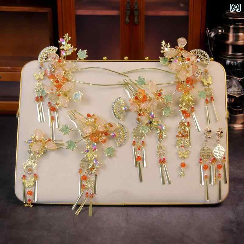 髪飾り レディース 女性用 ブライダル ウェディング 結婚式 中国風 蝶 バタフライ タッセル 房飾り 揺..