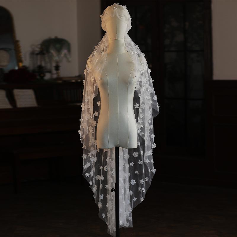 ウェディングベール ブライダル ヘッドドレス フード付き 超ロングトレーン 森ガール系 ナチュラル パ..