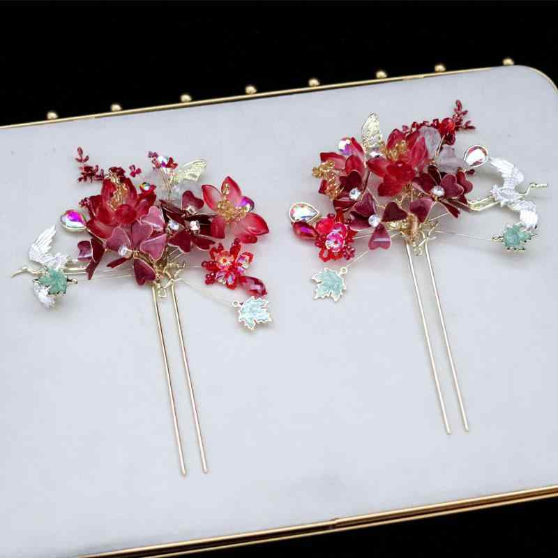 ヘアアクセサリー レディース 女性用 レトロ ヴィンテージ風 ブライダル ウェディング 婚礼 結婚式 秀禾服 敬酒服 花 フラワー タッセル フリンジ 髪飾り ヘッドドレス かんざし セット 豪華 華やか エレガント