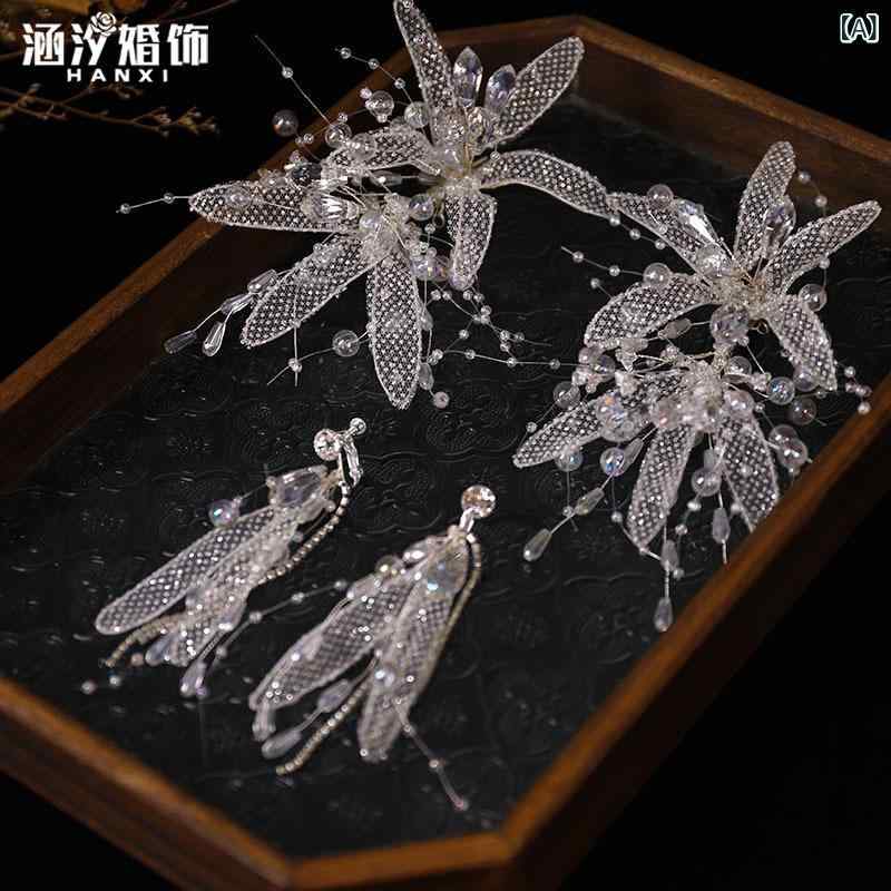 ヘアアクセサリー 花嫁 新婦 ブライダル チュール 花びら クリスタル ラインストーン 上品 繊細 華やか..