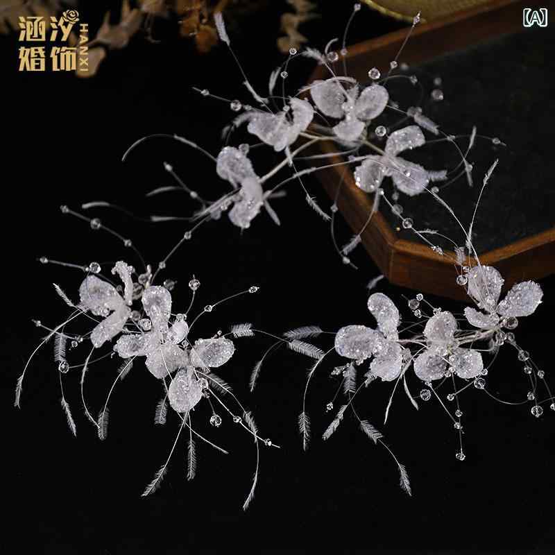 ヘアクリップ フラワーモチーフ 羽根 フェザー ジルコニア ラインストーン 揺れる 軽やか バレッタ 結..