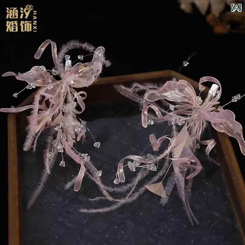 ヘッドドレス レディース 新婦用 ウェディング ブライダル 撮影 ピンク スウィート ハンドメイド フェ..