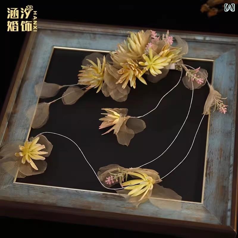 ヘアアクセサリー レディース 森ガール風 スイート 造花 シフォン タッセル ヘッドドレス 髪飾り 花嫁 ブライダル 結婚式 前撮り フォトウェディング 旅行撮影 アップヘア まとめ髪 パーティー イベント