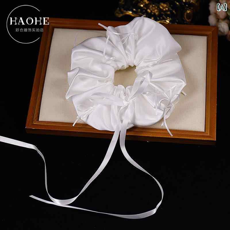 ヘアアクセサリー レディース 高級感 シンプル リボン サテン シュシュ 髪飾り 結婚式 ブライダル パー..