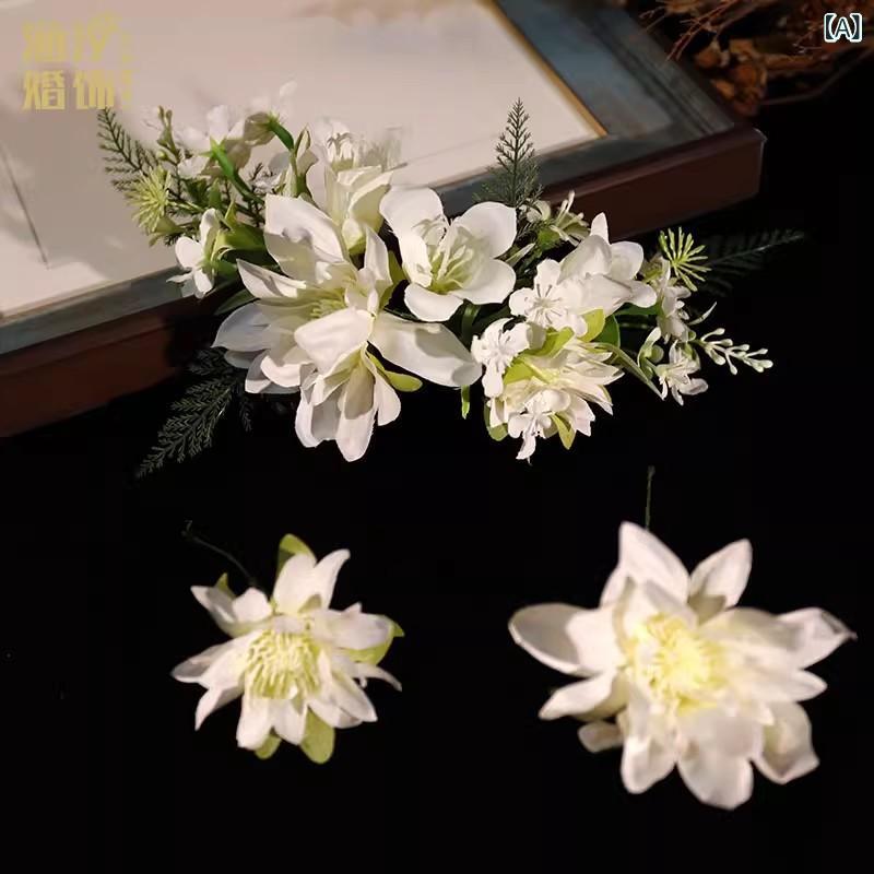 ヘアアクセサリー レディース ヘッドドレス 髪飾り 森ガール系 ナチュラル 造花 フラワーモチーフ 白 ..