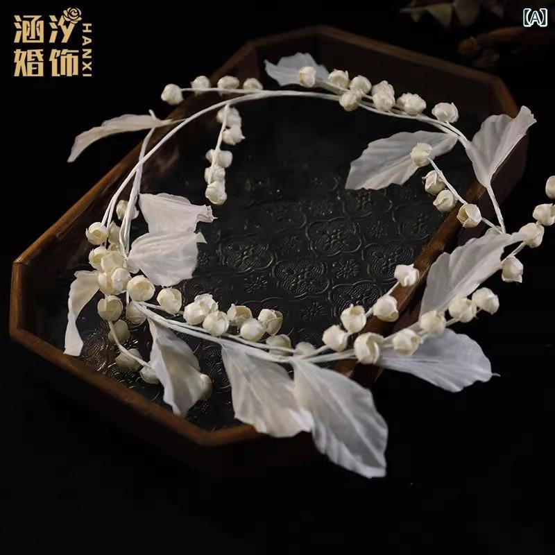 ヘッドドレス 花嫁 ブライダル ウェディング 手作り スズラン リース フラワー 髪飾り ヘアバンド ナチ..