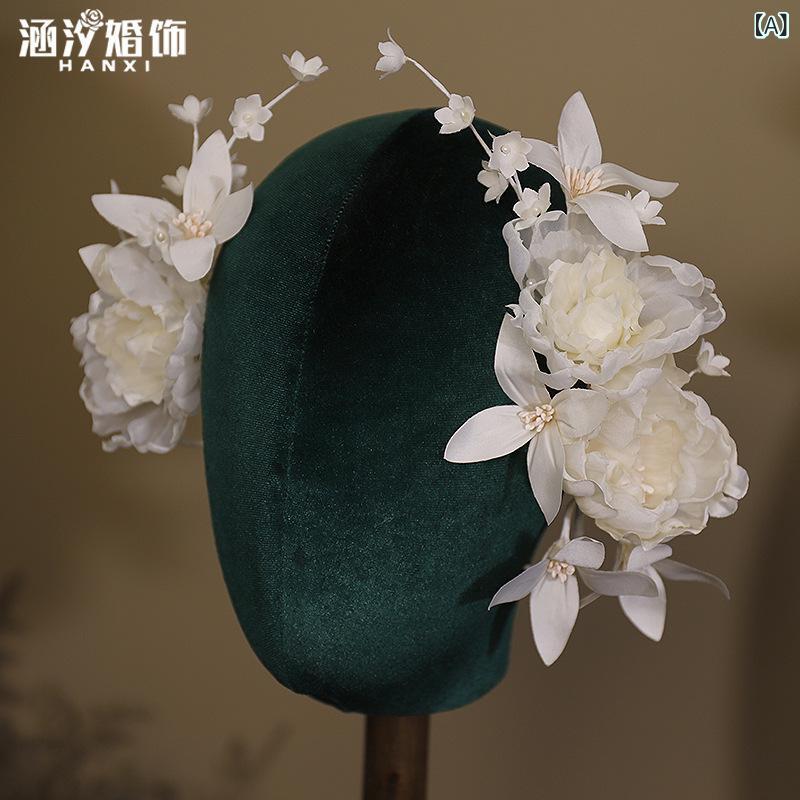 ヘアアクセサリー 高級感 ハンドメイド ライトシャンパン 糸オーガンジー フラワー 花嫁 ブライダル ウ..