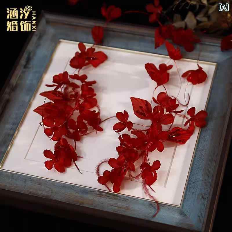 ヘアアクセサリー レディース ウェディング ブライダル 花嫁 髪飾り 結婚式 フェザー 羽根 フラワー 赤..