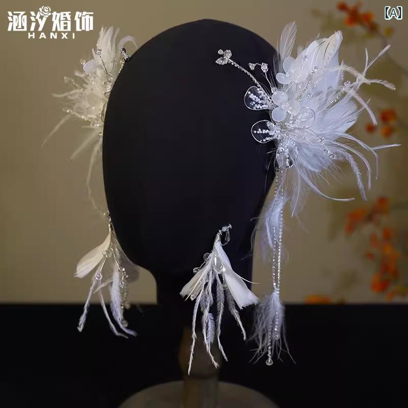 ヘアクリップ 軽やか 羽 フェザー 水晶 クリスタル フリンジ タッセル 髪飾り ブライダル 花嫁 結婚式 ..