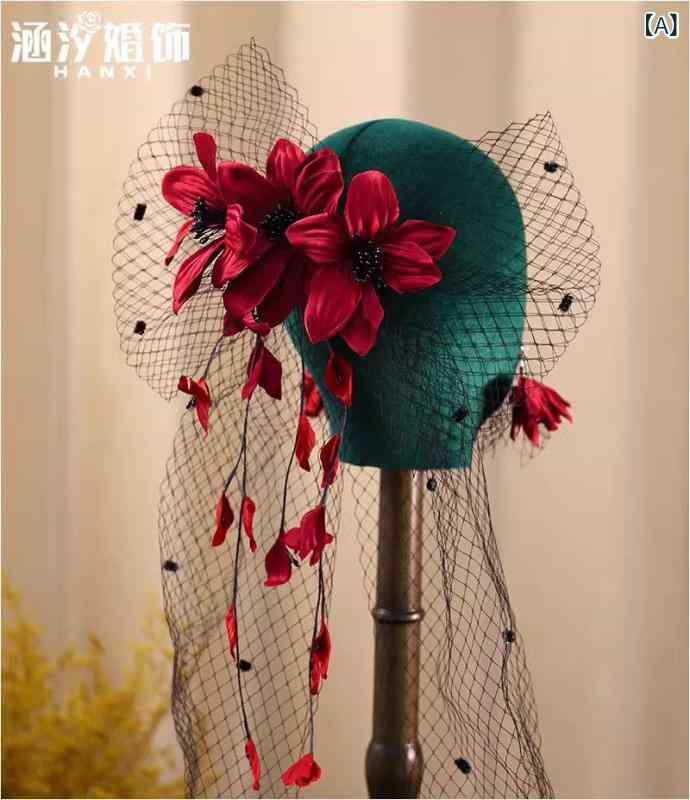 ヘアアクセサリー レディース 結婚式 ブライダル 花嫁 ワインレッド ボルドー サテン フラワー チュー..