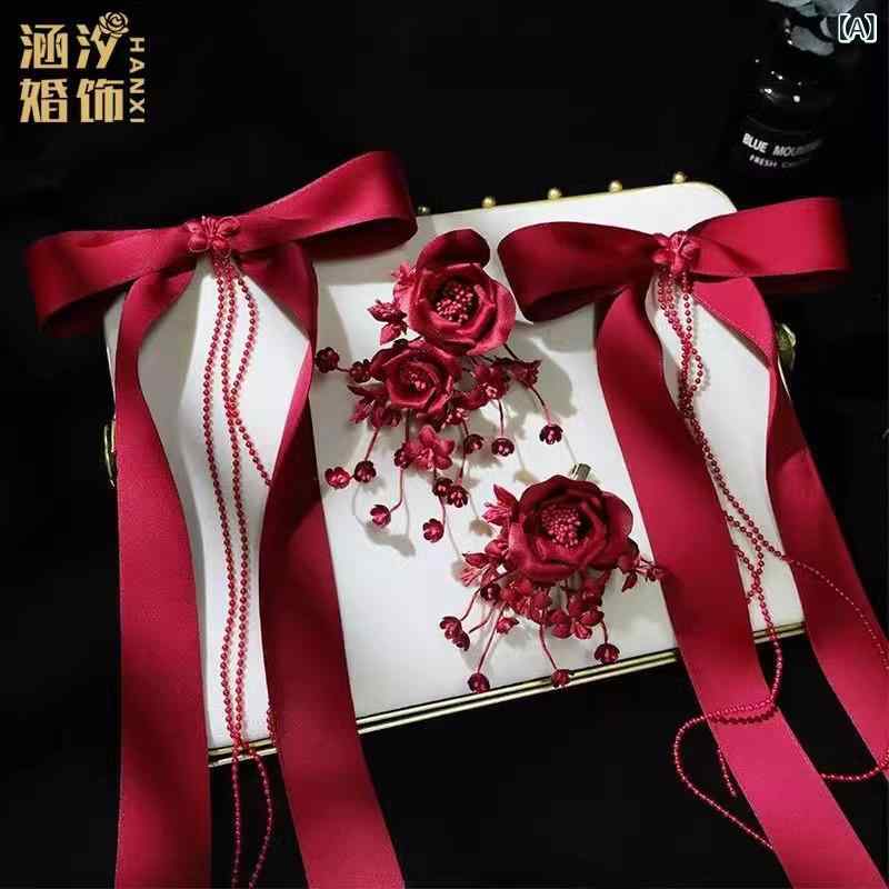 髪飾り レディース 結婚式 披露宴 ブライダル 花嫁 チャイナドレス ウェディングドレス 赤 レッド ヘア..