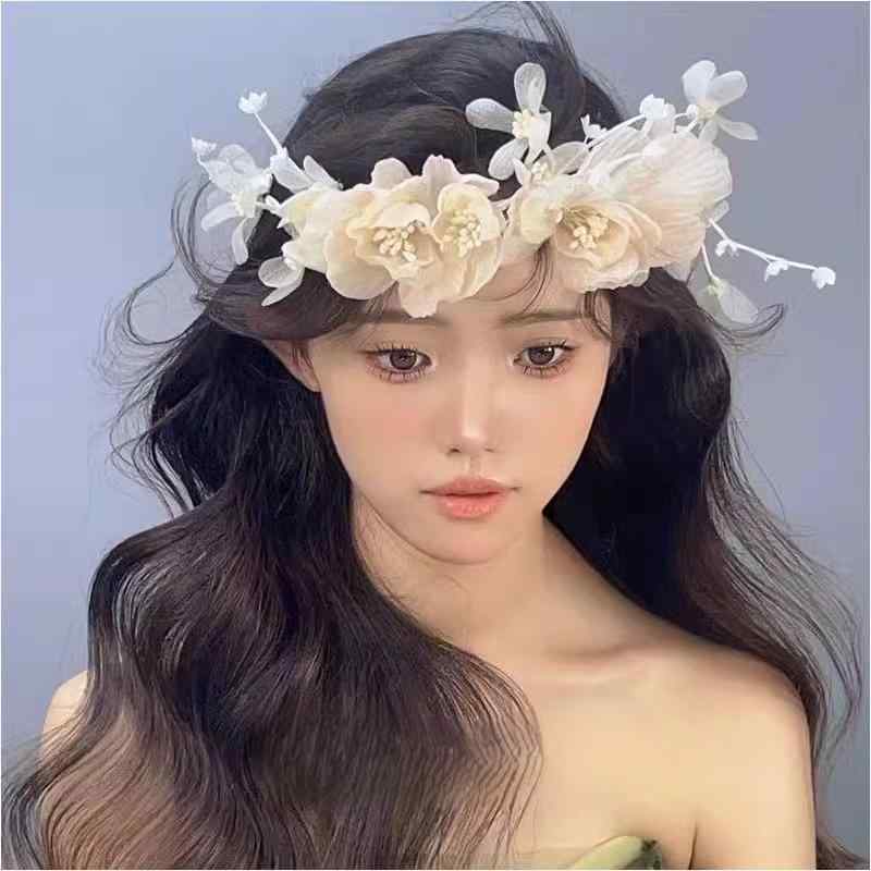 ヘアアクセサリー 花嫁 ブライダル カチューシャ ヘッドドレス 髪飾り シャンパンピンク ナチュラル 優..