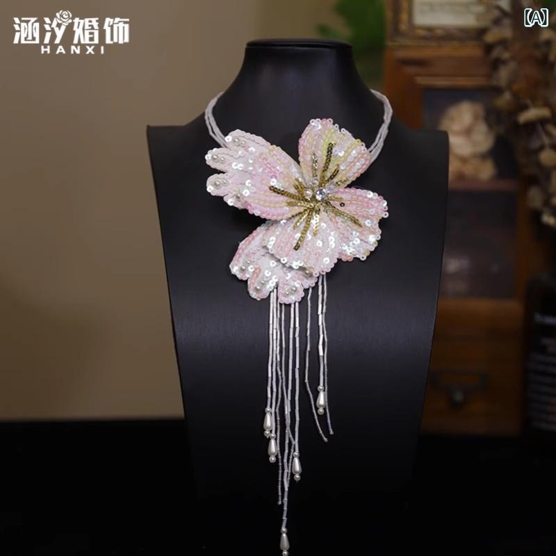 ネックレス ブライダル ウェディング 高級感 2way チョーカー ヘッドドレス フェアリー フラワーモチー..