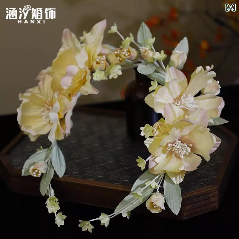 ヘッドドレス 花嫁 ブライダル ウェディング 髪飾り 手作り ハンドメイド シャンパン グラデーション ..