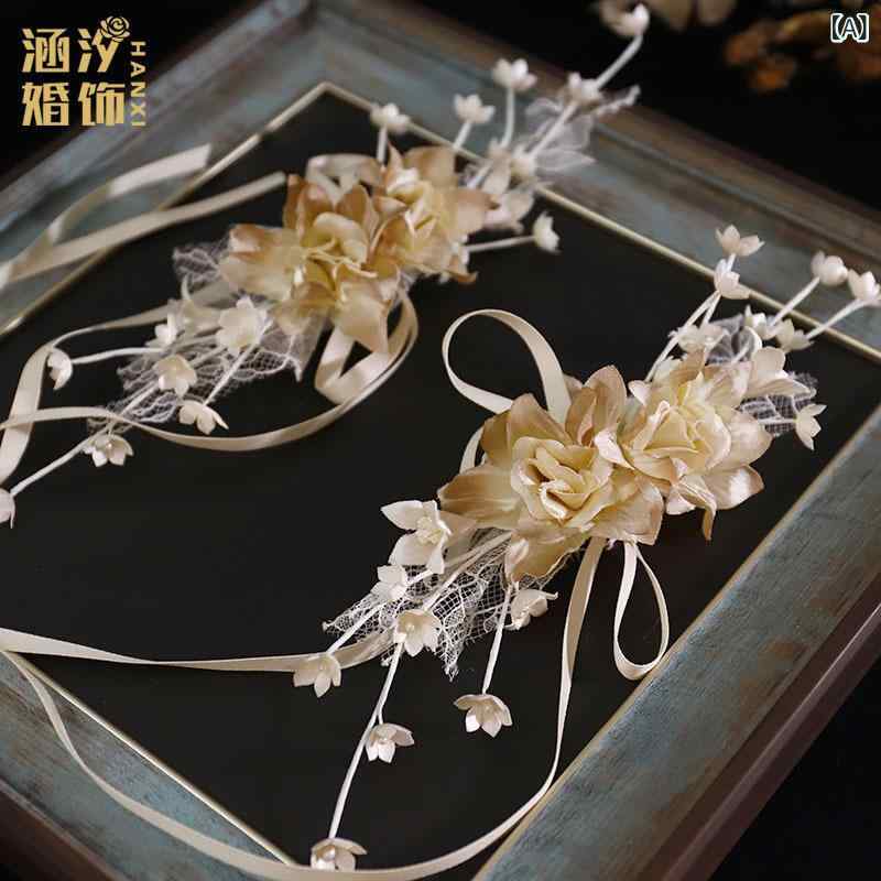 髪飾り レディース シャンパン スズラン リボン 若見え クリップ バレッタ 花嫁 ウェディングドレス まとめ髪 アップスタイル 写真撮影 韓国 ヘッドドレス