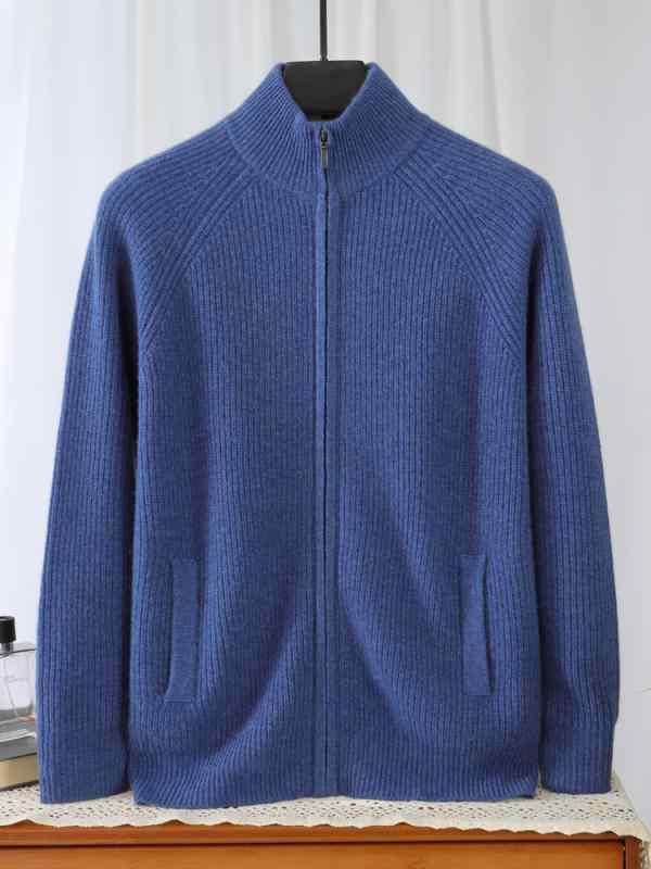 カーディガン メンズ 男性用 ニット セーター ファスナー ハイネック 長袖 厚手 肉厚 秋冬 ビジネス オフィス カジュアル 普段使い アウター トップス 羽織り