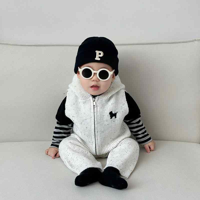 ベビー服 男の子 春秋 セットアップ 上下セット インナーシャツ トップス ニットベスト ジレ ストレー..