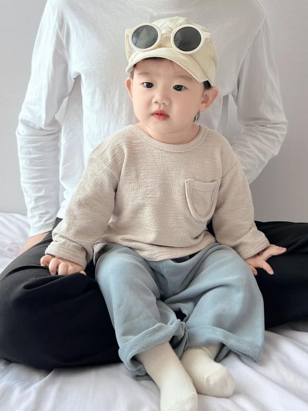 ロンT キッズ ベビー 柔らかな肌触り ふんわり クルーネック 長袖 ポケット付き 無地 シンプル カジュアル トップス 普段使い 韓国 万能 着回し