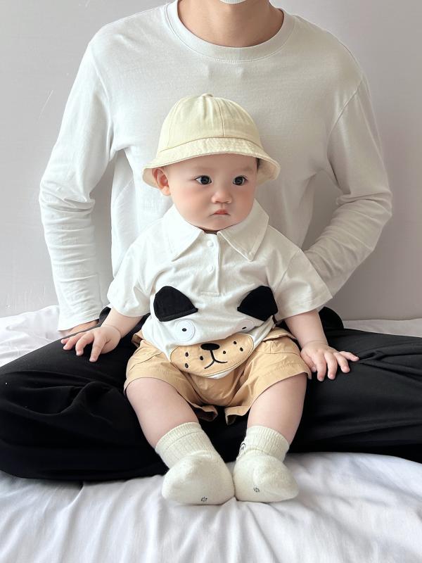 ・性別: 男性・スタイル: 韓国・セットタイプ: パンツセット・セット点数: 2点セット・ギフト内容: 衣料品・対象年齢: 乳幼児（1〜3歳、身長80〜100cm向け）・袖丈: 半袖・パンツ丈: ショートパンツ・生地加工: 柔軟加工・厚さ: 薄手・柄: 動物、キャラクター・特徴: セットアップ、キャラクター、可愛い、トレンド・主な素材: 綿・開閉タイプ: プルオーバー・バリエーション: ショートパンツセット、サロペットパンツセット・サイズ展開: 73cm、80cm、90cm、100cm、110cm・カテゴリ: キッズセットアップ