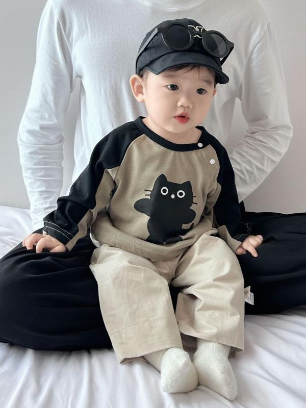 Tシャツ キッズ 子供 ベビー ラグランスリーブ ラウンドネック キャラクタープリント 長袖 ゆったり ル..