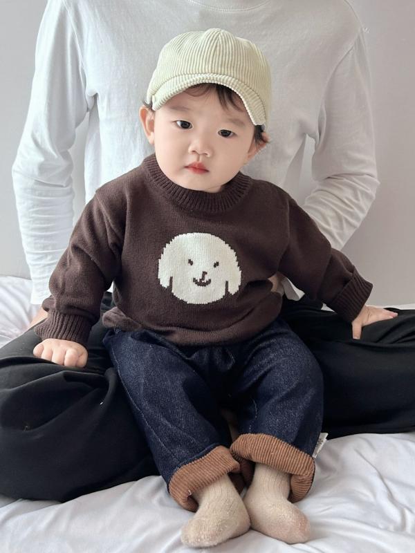 ニットセーター 男の子 キッズ 韓国 柔らか ふわふわ キャラクター 小犬柄 プルオーバー ゆったり ルー..