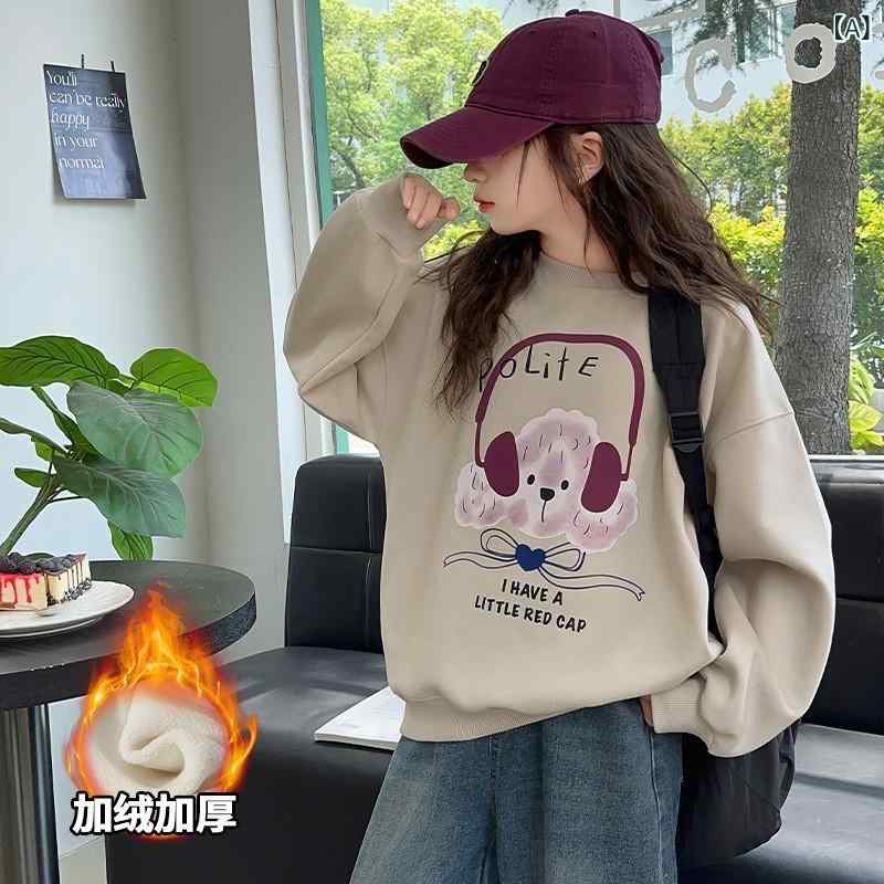 トレーナー 女の子 秋冬 裏起毛 厚手 ゆったり カジュアル クルーネック かわいい ...