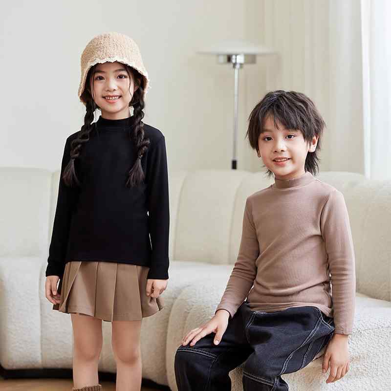 トップス キッズ 男の子 女の子 秋冬 親子お揃い 裏起毛 ハイネック 長袖 インナーシャツ シンプル 無..