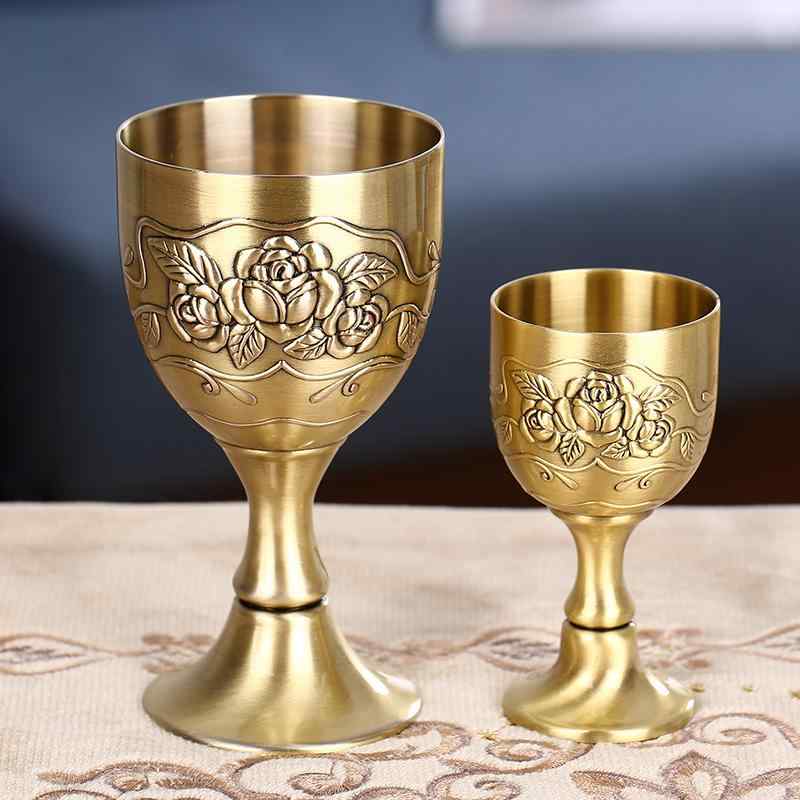 酒器 金属製 中国風 高級感 欧風 レトロ 小型 烈酒グラス 焼酎グラス ショットグラス ぐい呑み 家庭用 晩酌用 ステム付き おしゃれ プレゼント ギフト