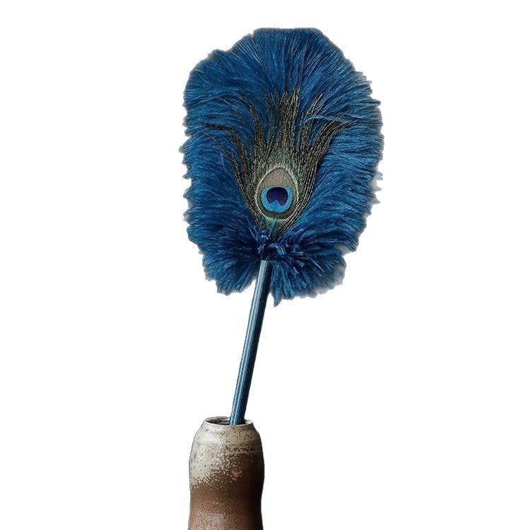 ダスター 高級感 ピーコックブルー ダチョウの毛 クジャクの羽根 静電気除去 はたき 仏像 ピアノ 家具 ..