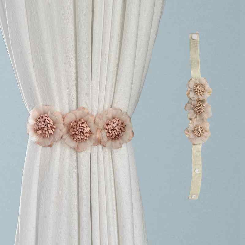 カーテンタッセル 造花 3輪 ボタン式 ノンホール 性 おしゃれ インテリア リビング 寝室 窓周りアクセ..