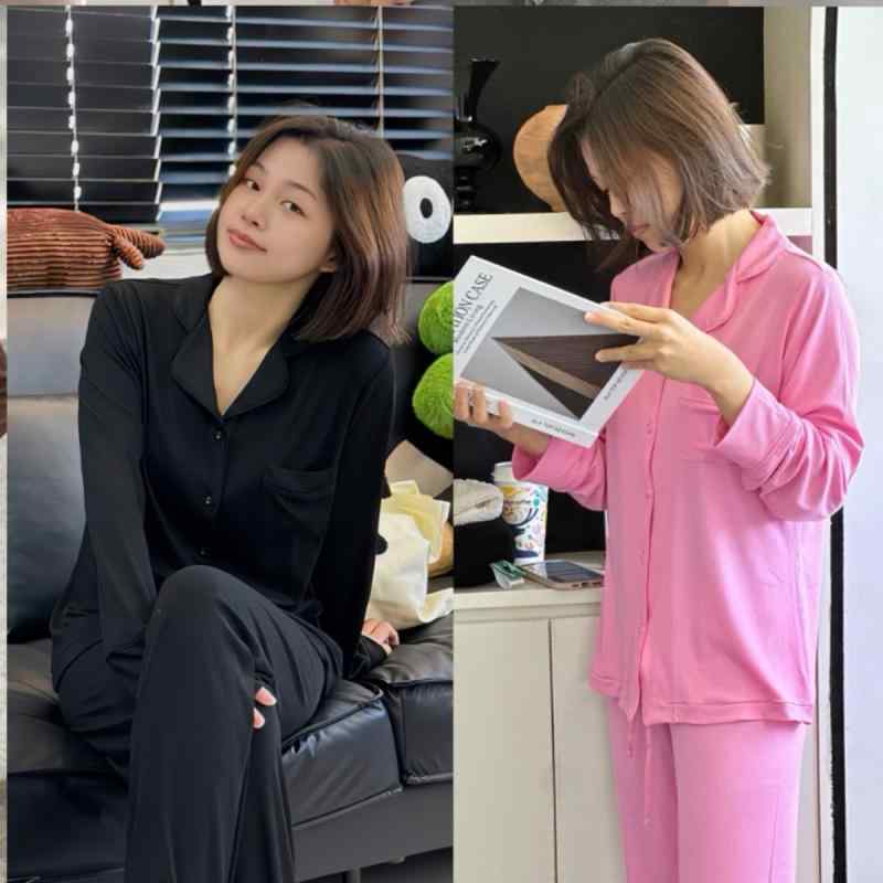 パジャマ レディース モダール リブ 長袖 長パンツ 短袖 ショーツ 快適 透気 薄手 春夏 カジュアル ルームウェア 外出着 ホームウェア ブラック ピンク グレー