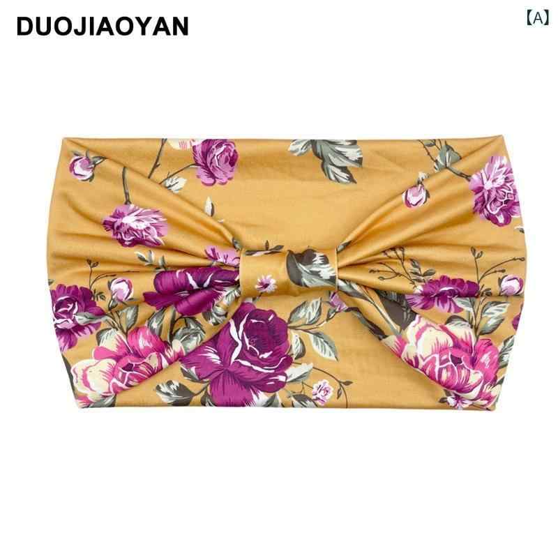 ヘアバンド カチューシャ レディース 花柄 プリント 伸縮性 結び ワイド バラモチーフ ヨガ スポーツ ..